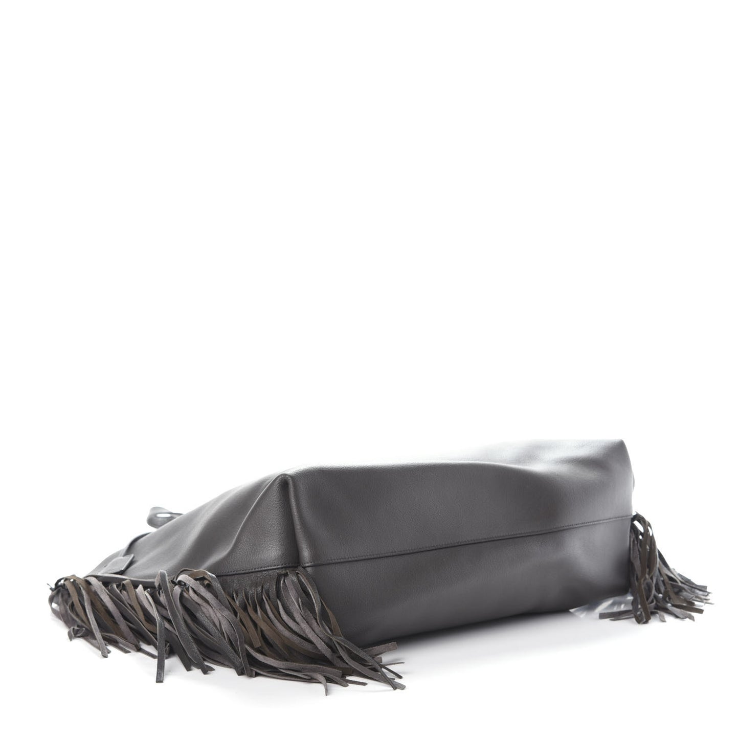 Calfskin Large Fringe Shopping Tote Dark Grey