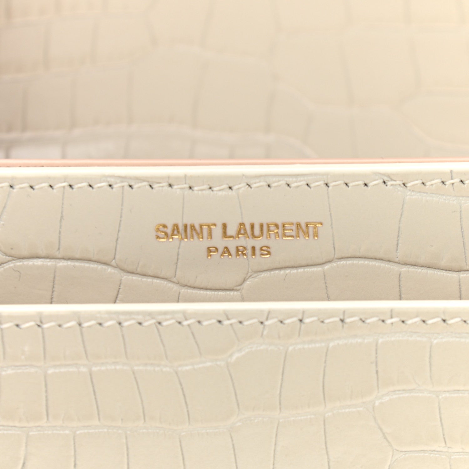 Saint Laurent Calfskin Crocodile Embossed Medium Monogram Sunset Blanc Vintage 6 of 11