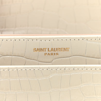 Saint Laurent Calfskin Crocodile Embossed Medium Monogram Sunset Blanc Vintage 6 of 11