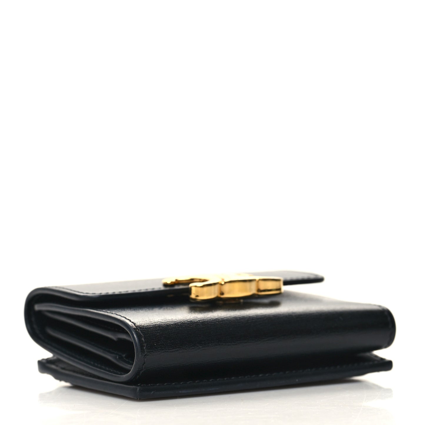 Calfskin Compact Triomphe Wallet With Coin Purse Black
