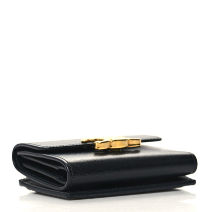Celine Calfskin Compact Triomphe Wallet With Coin Purse Black 4 of 11