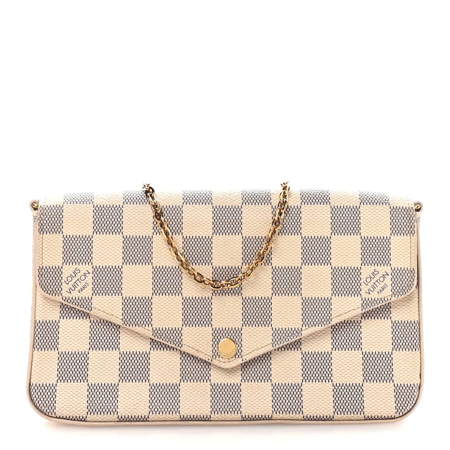 Damier Azur Pochette Felicie Chain Wallet Rose Ballerine