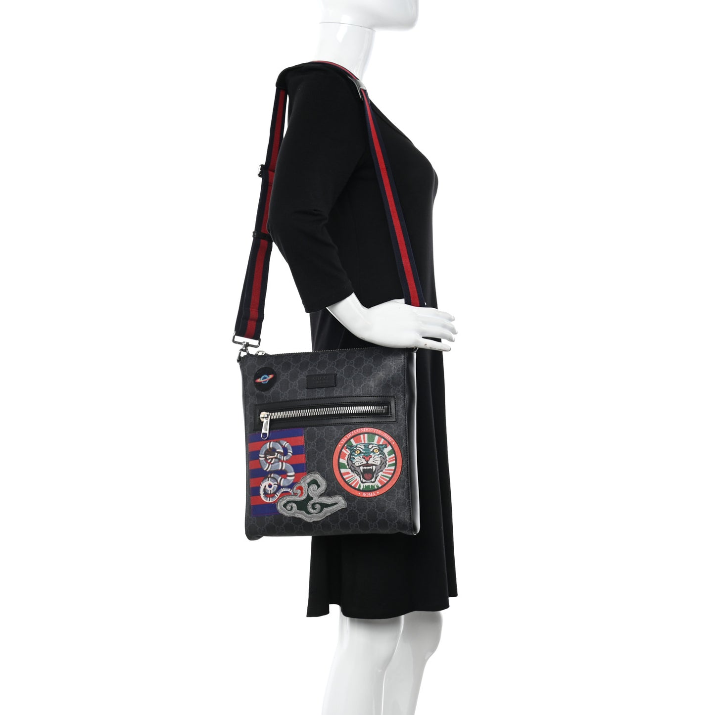 GG Supreme Monogram Night Courrier Flat Messenger Bag Black Multicolor