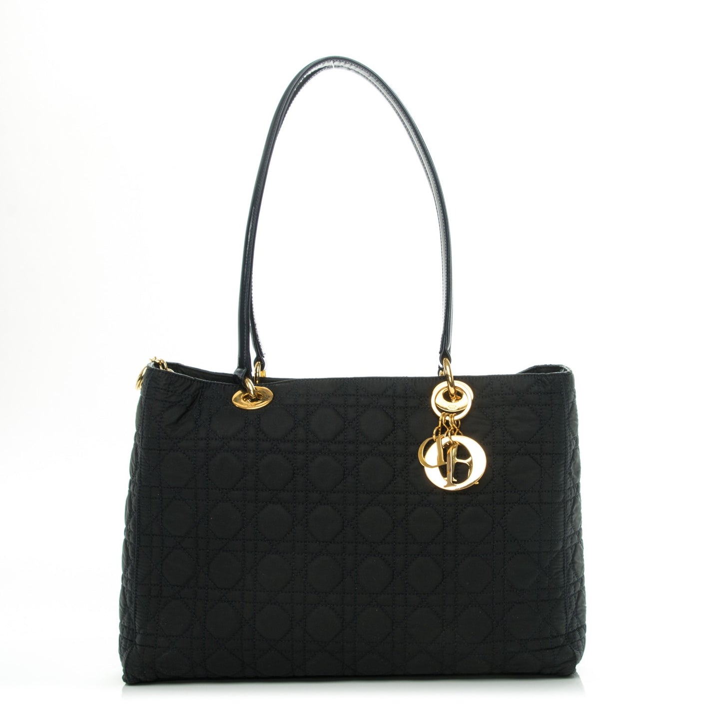 Nylon Cannage Large Lady Dior Tote Black Navy
