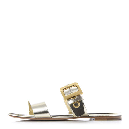 Christian Dior Laminated Calfskin D-Dior Slide Flat Sandals 37.5 Pale Gold 1 of 10