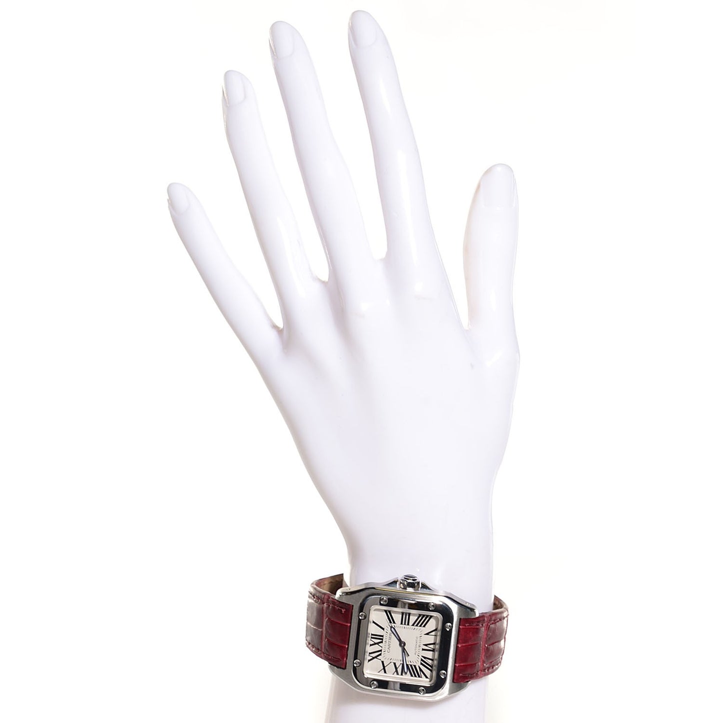 Stainless Steel Alligator 33mm Santos 100 Automatic Watch Red