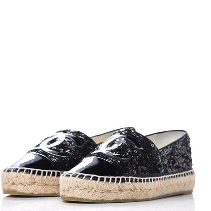 Chanel Patent Sequin CC Espadrilles 35 Black 2 of 10