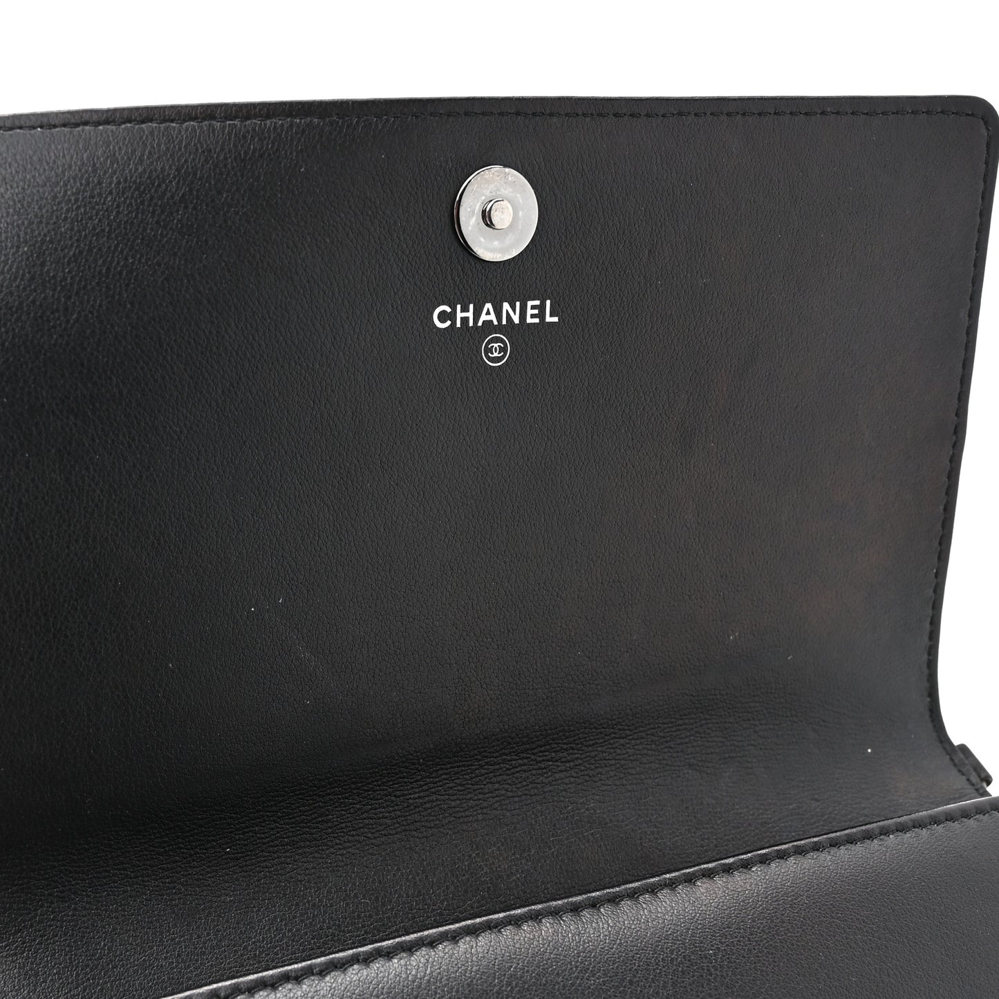 Metallic Goatskin Boy Wallet On Removable Chain WOC Black Silver