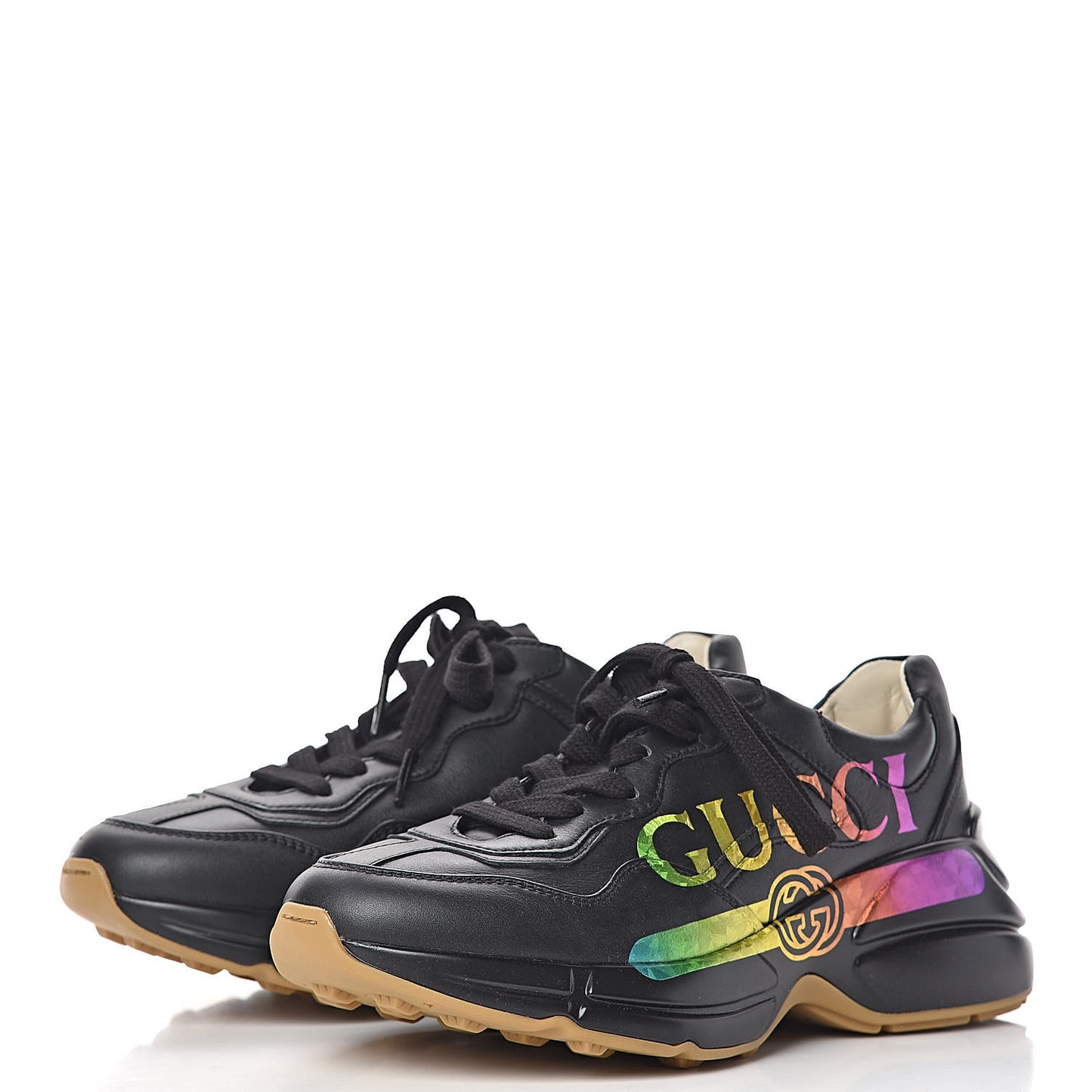 Calfskin Iridescent Logo Womens Rhyton Sneakers 35 Black