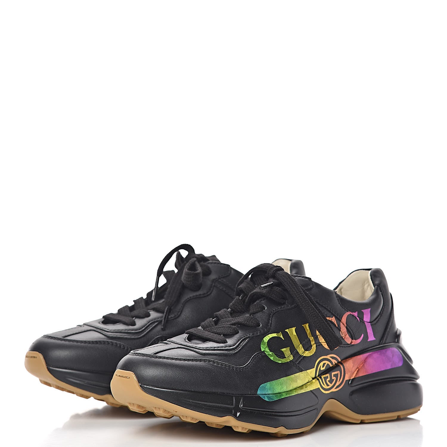 Gucci Calfskin Iridescent Logo Womens Rhyton Sneakers 35 Black 3 of 8