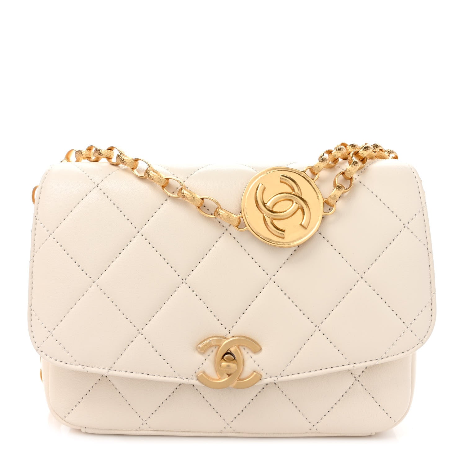 Chanel Lambskin Quilted CC Coin Flap Bag White 1 of 10