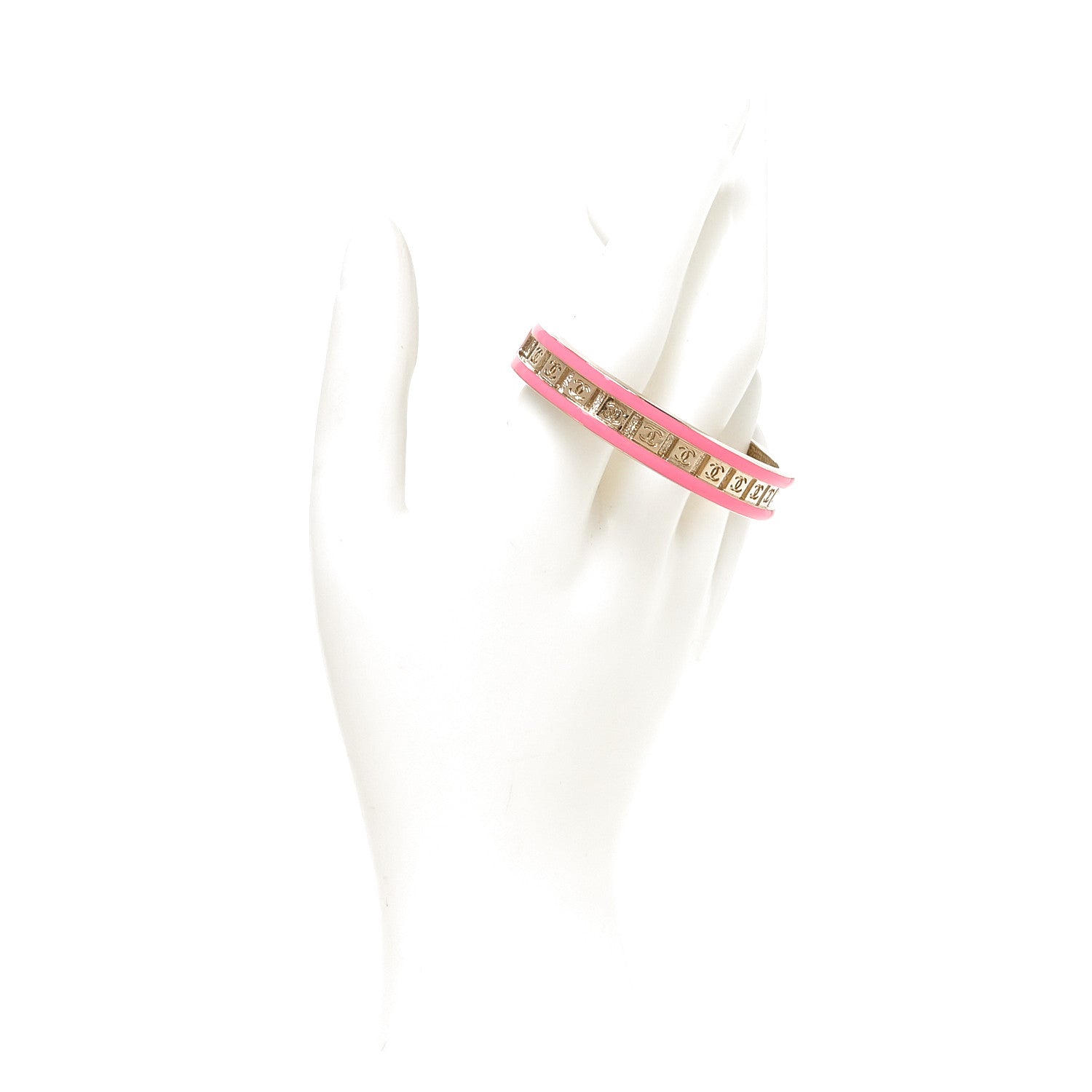 Chanel Metal Enamel CC Cuff Bracelet S Gold Pink 2 of 5