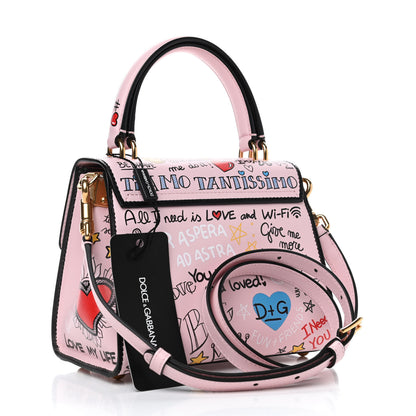Dolce & Gabbana Calfskin Graffiti Printed Welcome Satchel Pink Black 2 of 4