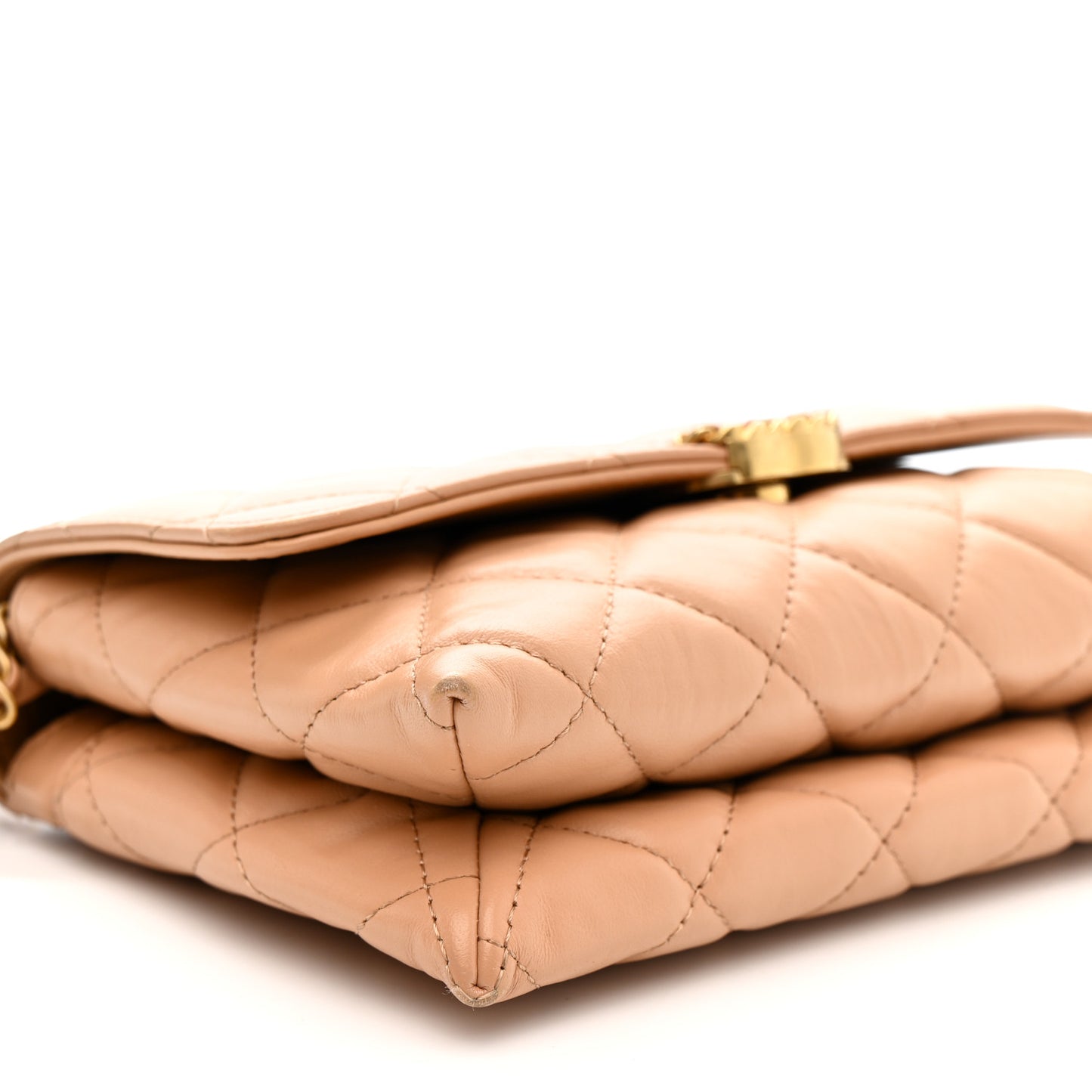 Crumpled Calfskin Quilted Braided CC Flap Beige