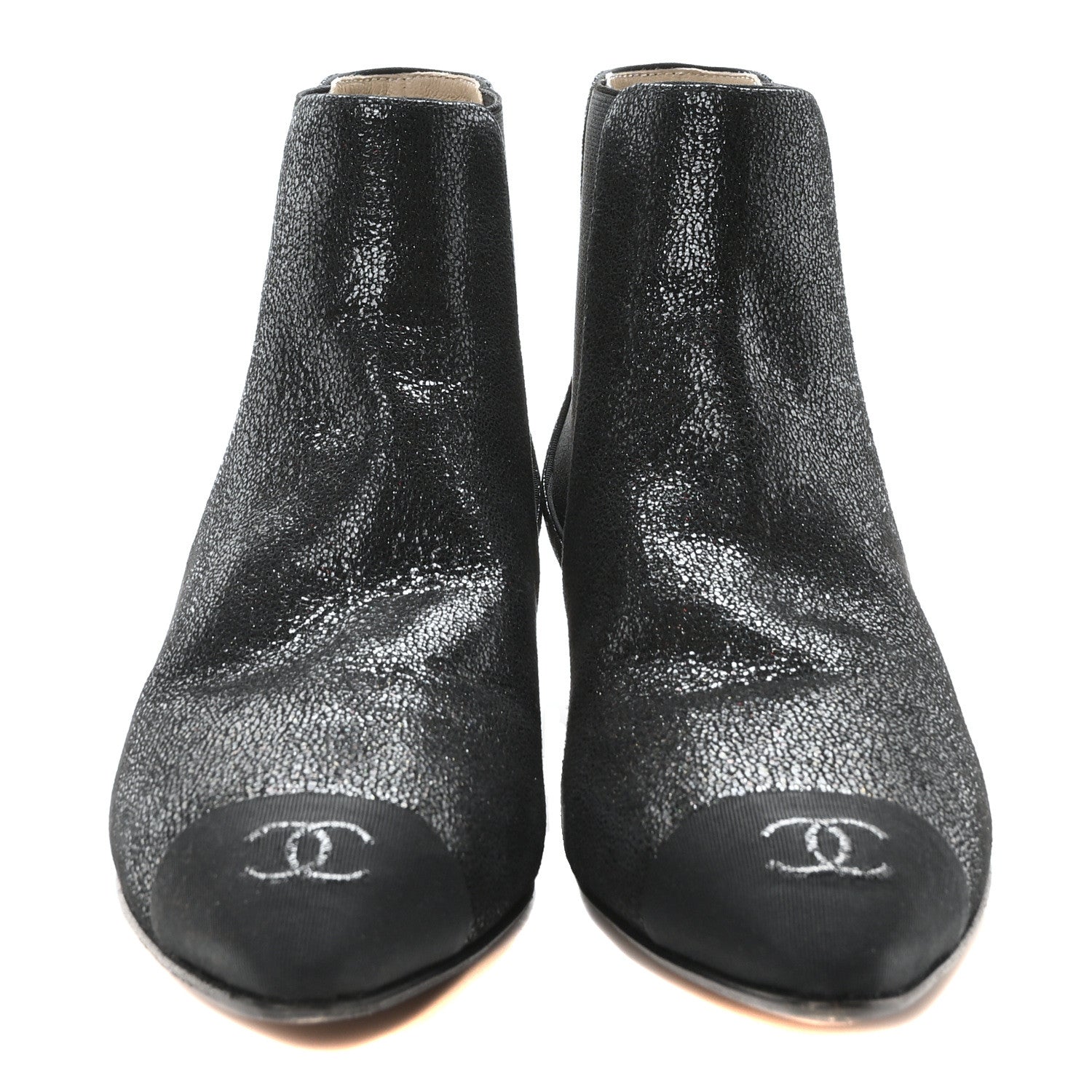 Chanel Goatskin Grosgrain Cap Toe Short Boots 37 Black 3 of 9