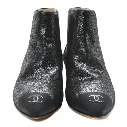Chanel Goatskin Grosgrain Cap Toe Short Boots 37 Black 3 of 9