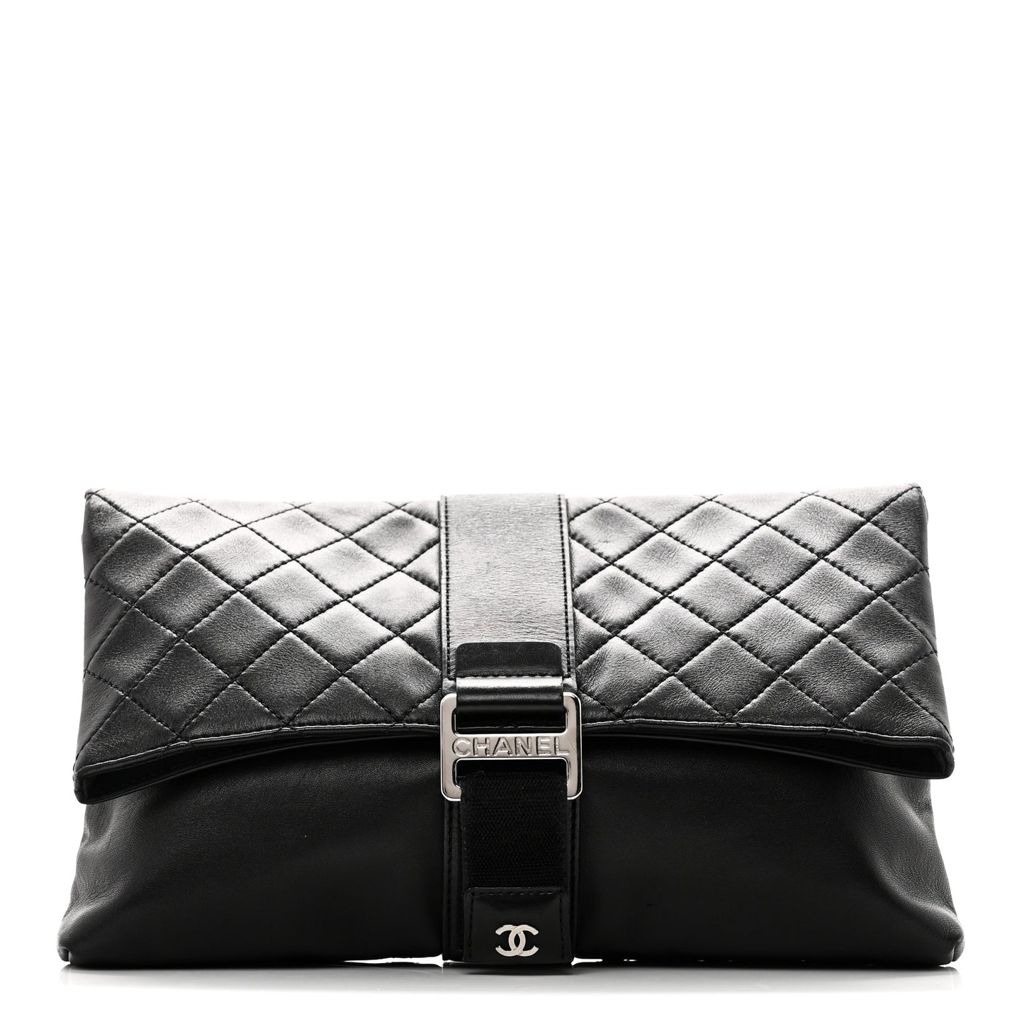 Lambskin Quilted Grip Clutch Black