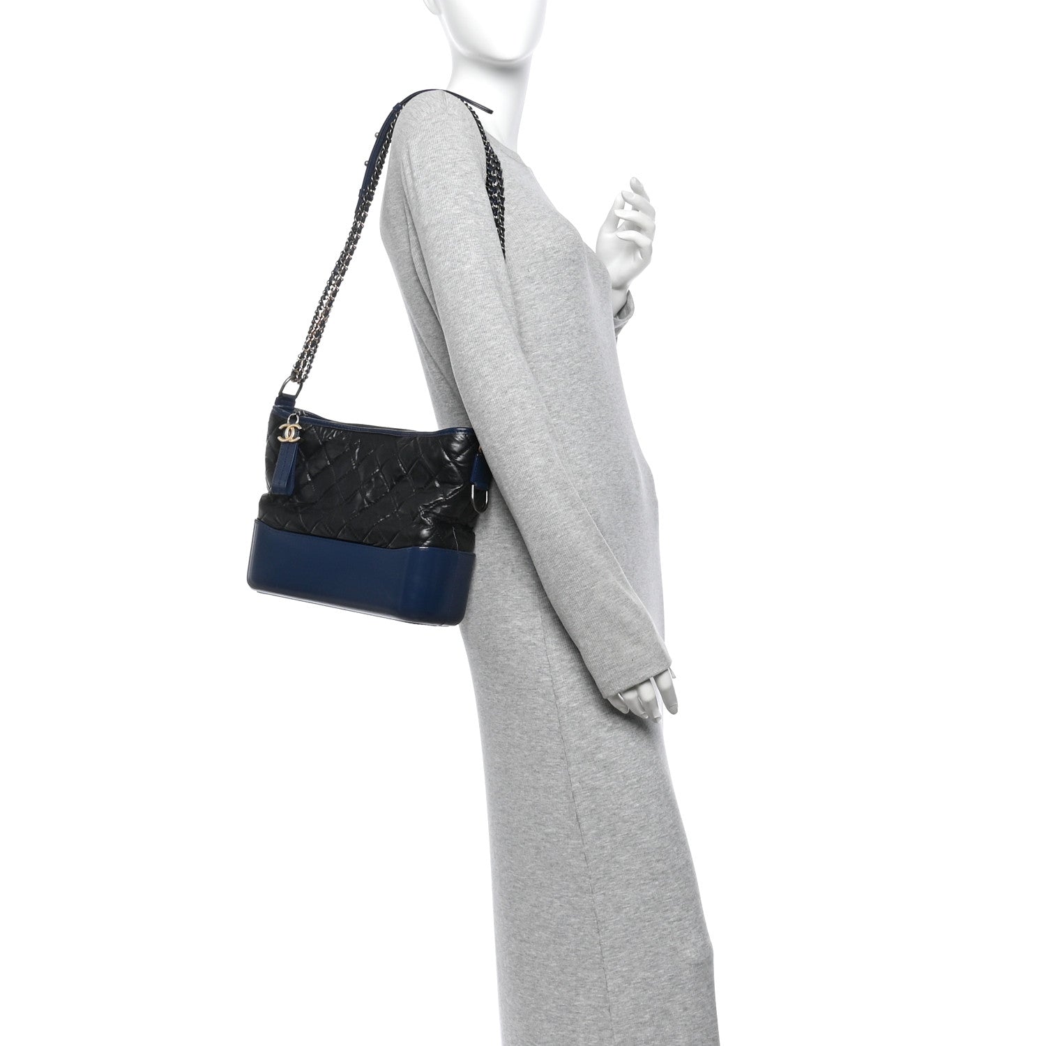 Chanel Aged Calfskin Quilted Medium Gabrielle Hobo Black Navy 2 of 10