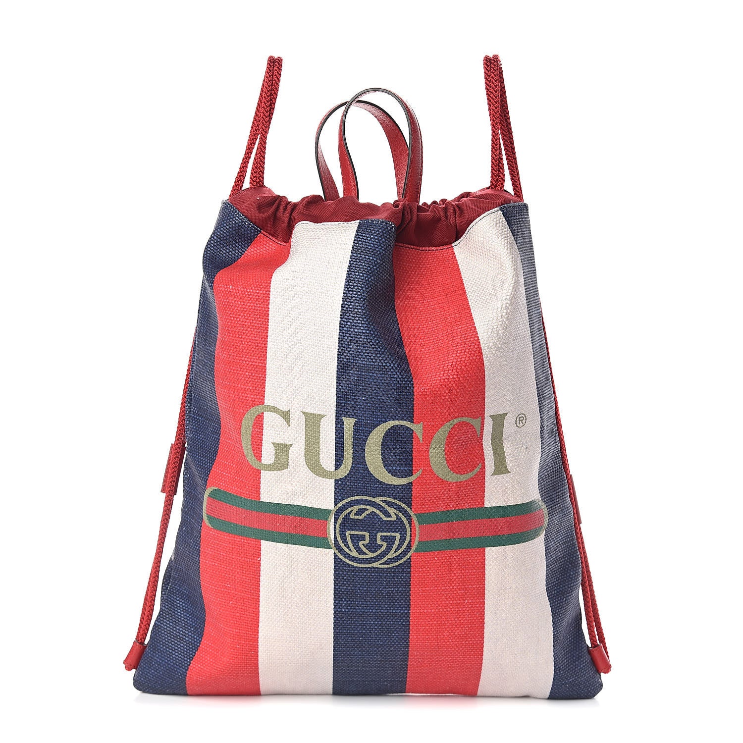 Gucci Canvas Logo Sylvie Stripe Drawstring Backpack Red 1 of 10