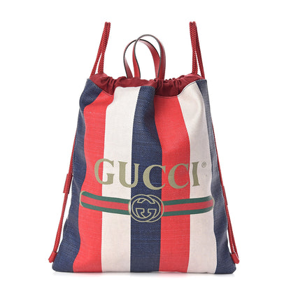 Gucci Canvas Logo Sylvie Stripe Drawstring Backpack Red 1 of 10