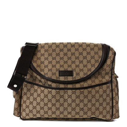 Gucci Monogram Natural Pigskin Large Diaper Bag Beige Ebony Cocoa Dark Chocolate 1 of 13