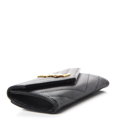 Saint Laurent Grain De Poudre Matelasse Chevron Small Monogram Envelope Wallet Black 4 of 8