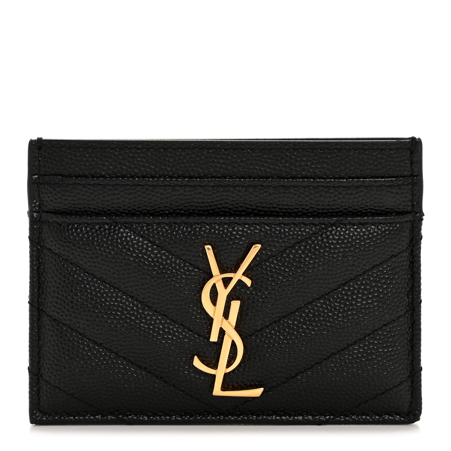 Saint Laurent Grain De Poudre Matelasse Chevron Monogram Credit Card Case Black 1 of 9