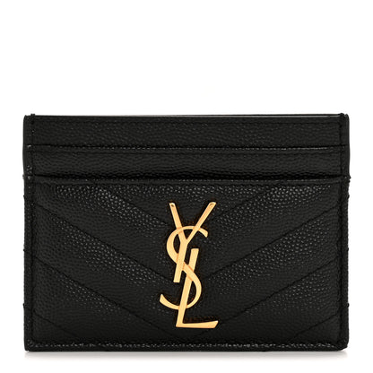 Saint Laurent Grain De Poudre Matelasse Chevron Monogram Credit Card Case Black 1 of 9