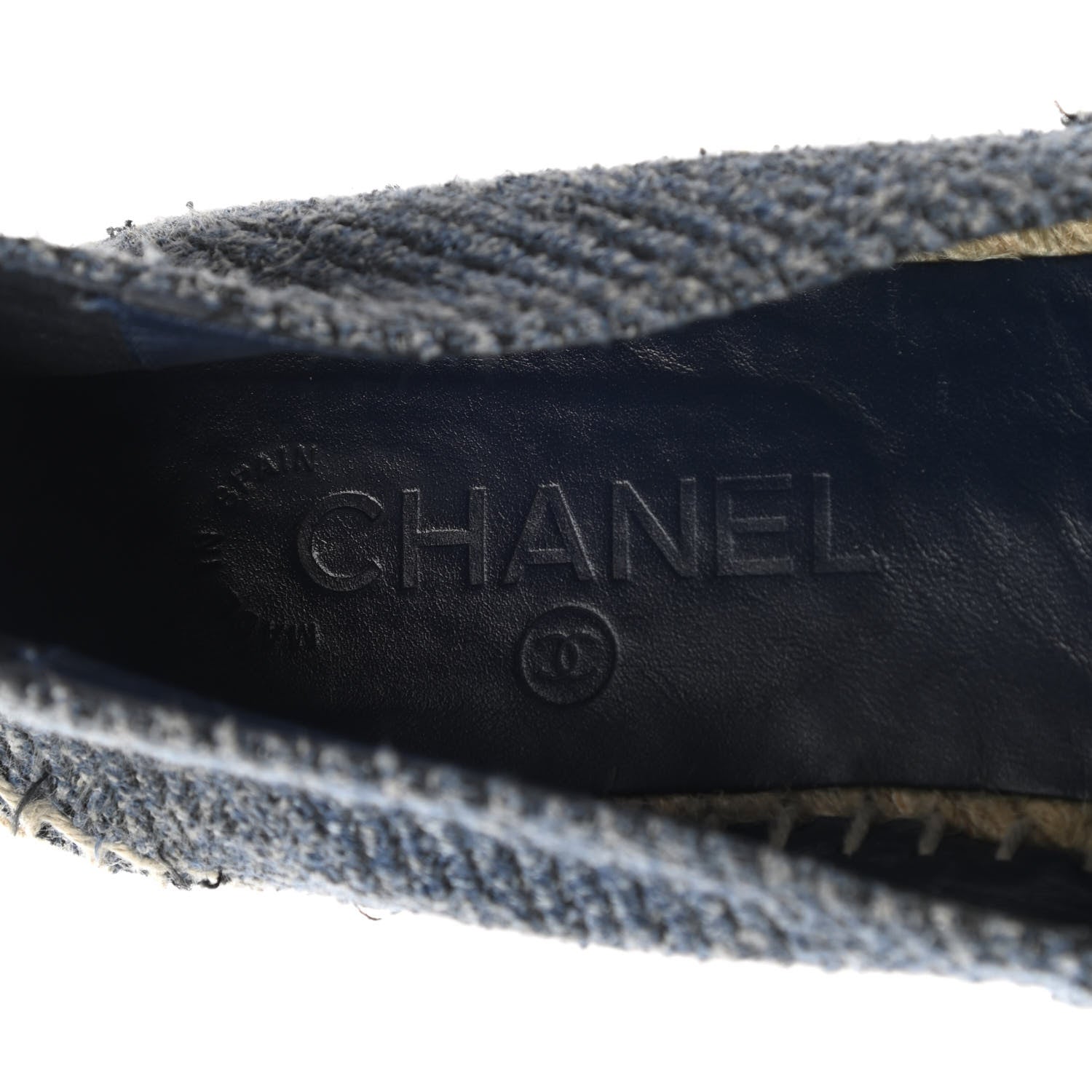 Chanel Cotton Tweed CC Espadrilles 38 Blue Ecru Black 8 of 15