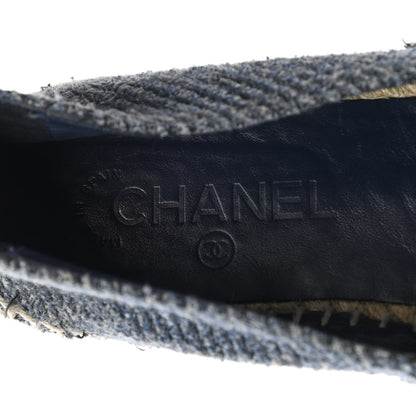 Chanel Cotton Tweed CC Espadrilles 38 Blue Ecru Black 8 of 15