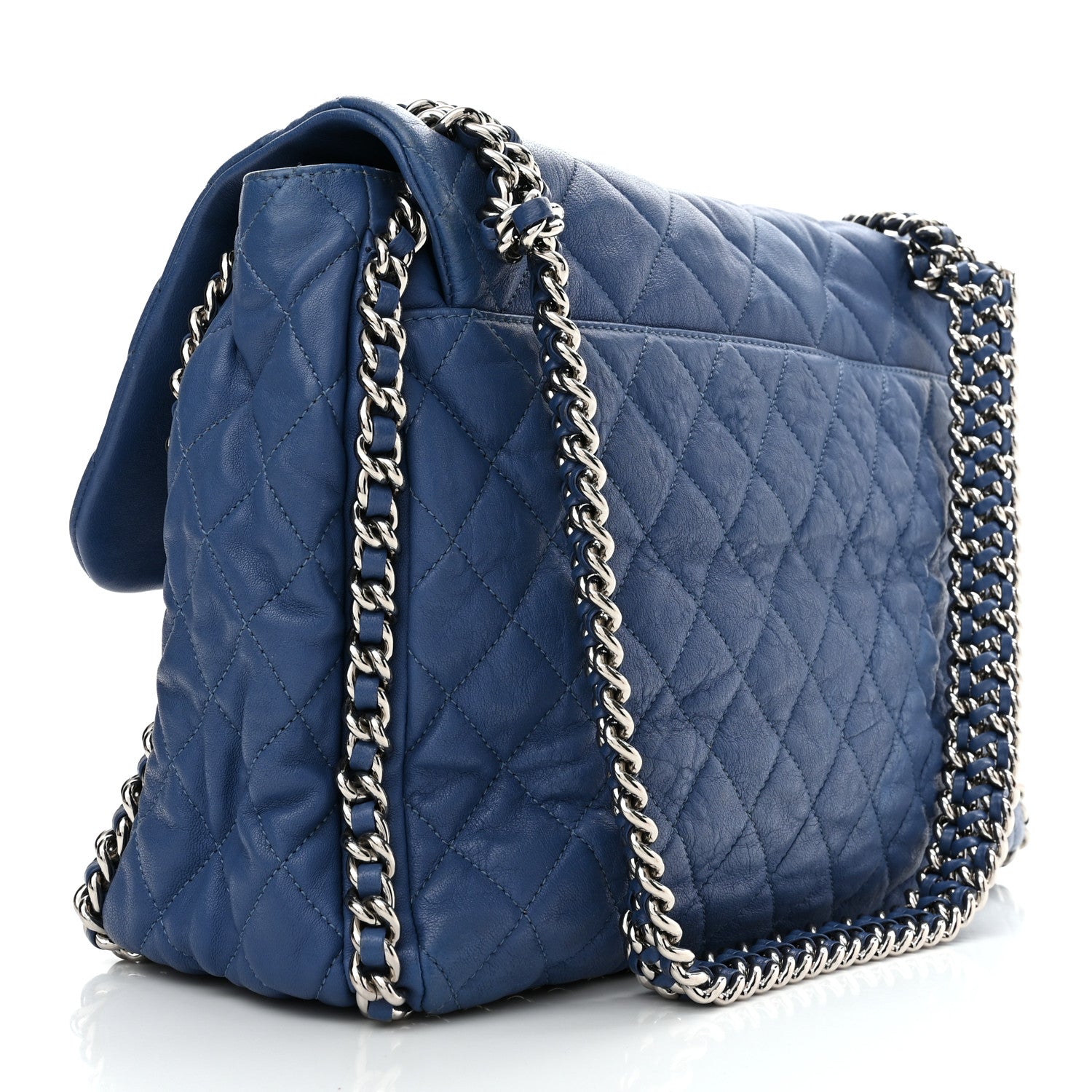 Chanel Washed Lambskin Quilted Chain Around Maxi Flap Light Blue 4 of 11