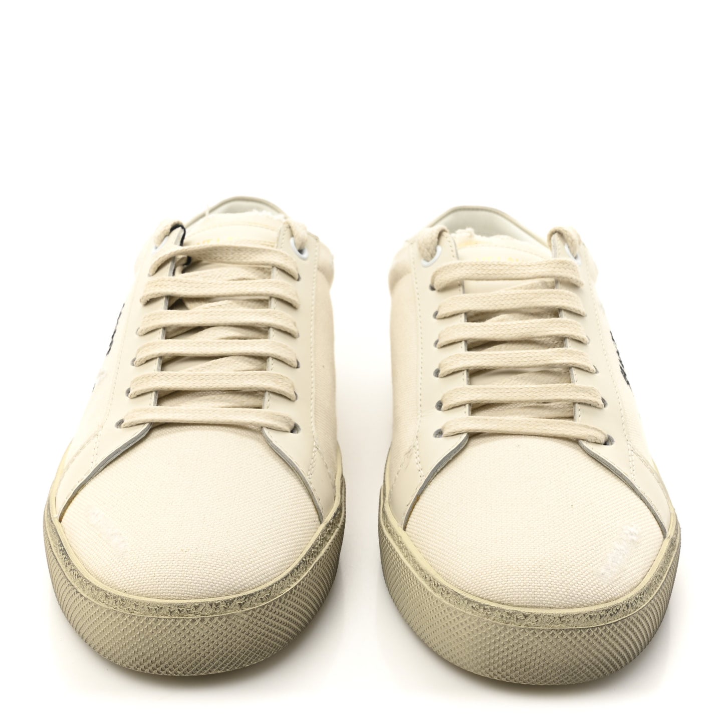 Distressed Canvas Court Classic Sneakers 39 Panna