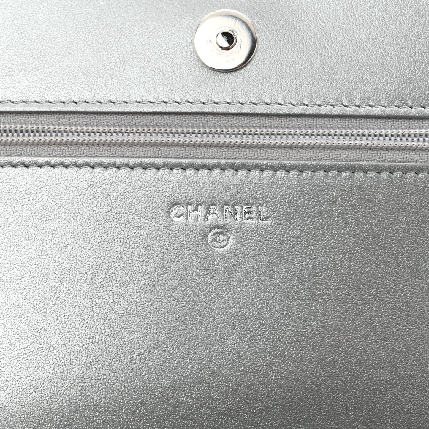 Metallic Lambskin Camellia Crystal Wallet on Chain WOC Silver