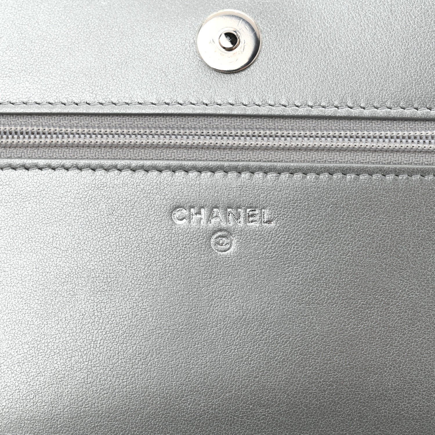 Chanel Metallic Lambskin Camellia Crystal Wallet on Chain WOC Silver 6 of 13