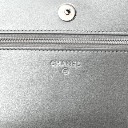 Chanel Metallic Lambskin Camellia Crystal Wallet on Chain WOC Silver 6 of 13