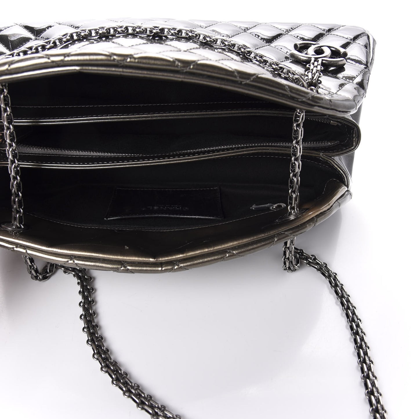 Metallic Patent Quilted Medium Just Mademoiselle Bowling Bag Silver Degrade