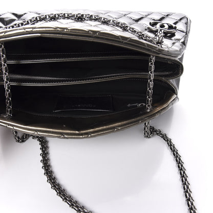 Chanel Metallic Patent Quilted Medium Just Mademoiselle Bowling Bag Silver Degrade 5 of 12