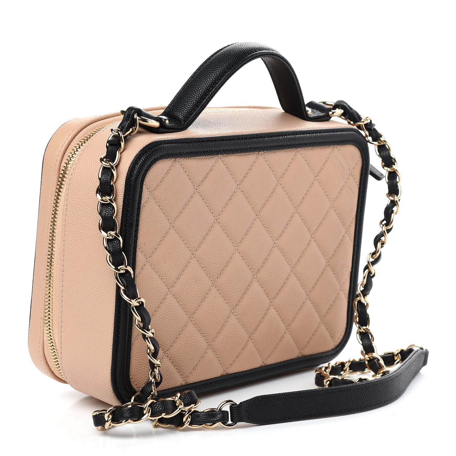 Chanel Caviar Quilted Medium CC Filigree Vanity Case Beige Black 3 of 10