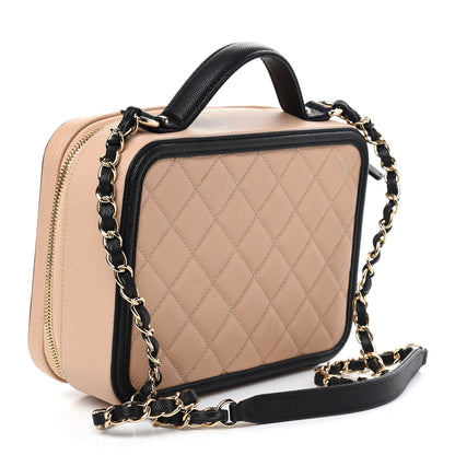 Chanel Caviar Quilted Medium CC Filigree Vanity Case Beige Black 3 of 10