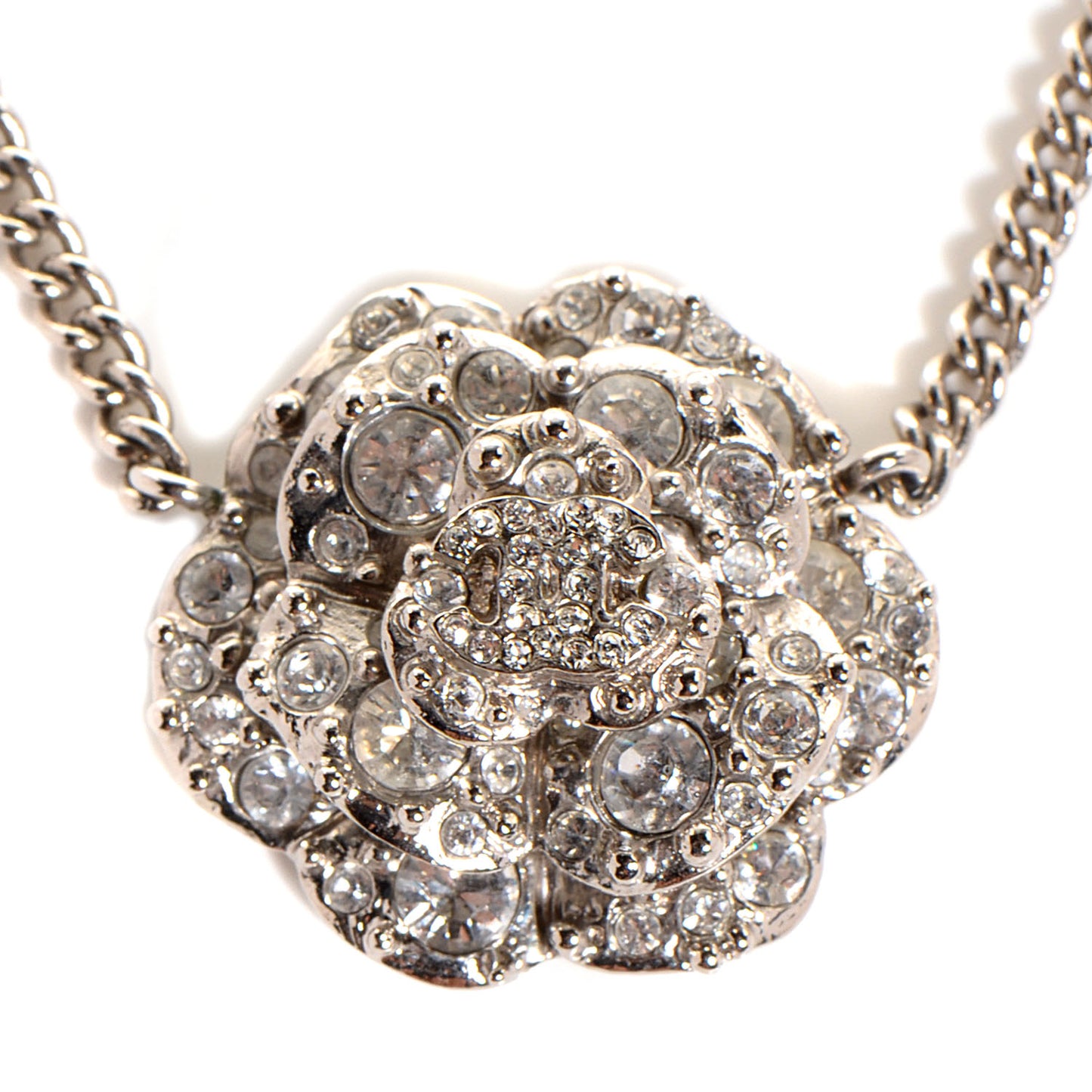Crystal Camellia CC Necklace Silver
