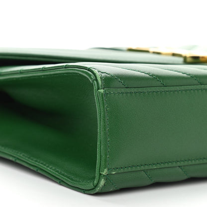 Saint Laurent Lambskin Matelasse Chevron Medium Monogram Satchel Green 8 of 11
