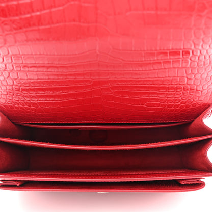 Saint Laurent Calfskin Crocodile Embossed Medium Monogram Sunset Rouge Eros 5 of 12