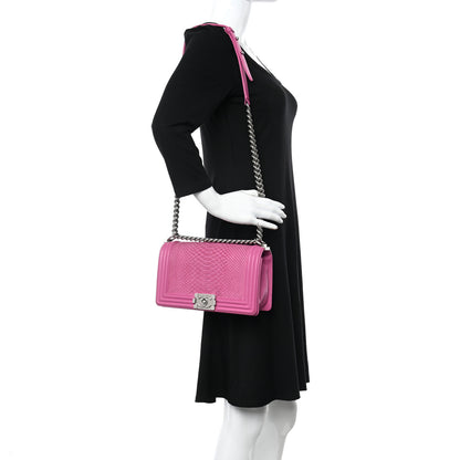 Chanel Matte Snakeskin Medium Boy Flap Pink 2 of 15