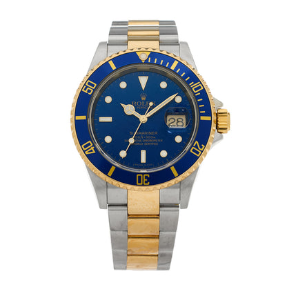 Rolex Stainless Steel 18K Yellow Gold 40mm Submariner Date Watch Royal Blue 16613 1 of 4