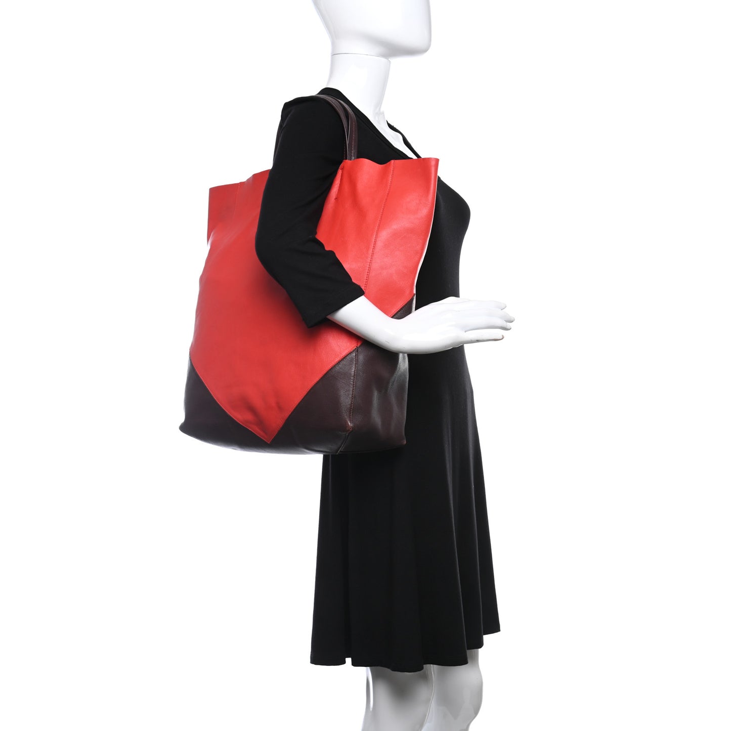 Lambskin Vertical Bi-Color Coeur Cabas Black Red