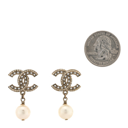 Chanel Crystal Timeless CC Pearl Drop Earrings Light Gold 2 of 4
