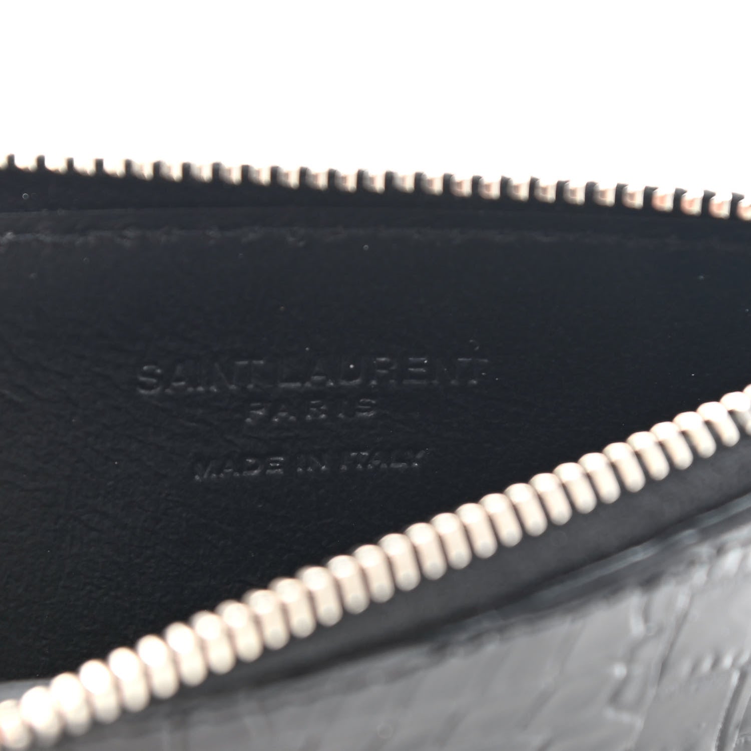 Saint Laurent Calfskin Crocodile Embossed 5 Fragments Zip Pouch Card Holder Black 6 of 7