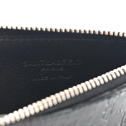 Saint Laurent Calfskin Crocodile Embossed 5 Fragments Zip Pouch Card Holder Black 6 of 7