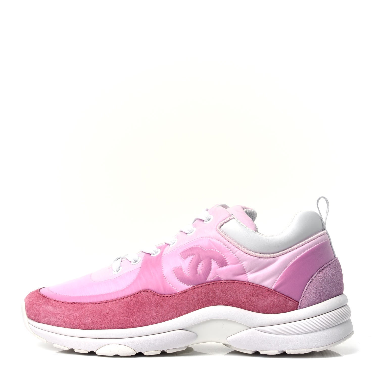 Chanel Nylon Calfskin Suede Womens CC Sneakers 38.5 Pink 1 of 6