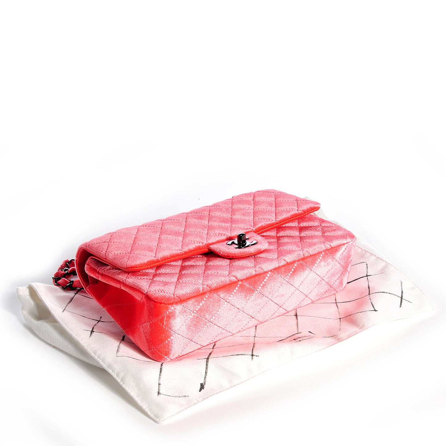 Velvet Quilted Medium Double Flap Coral